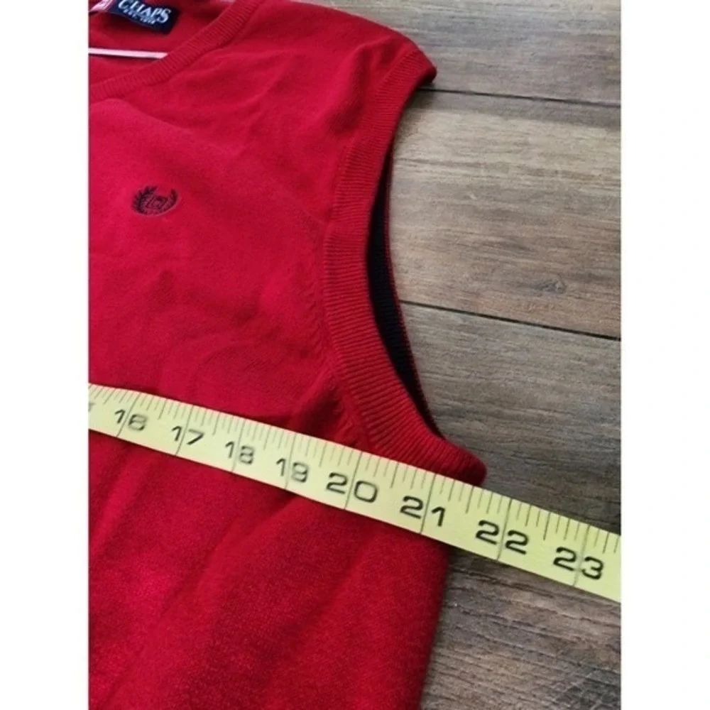 Chaps Sweater Vest Men L Red V-Neck Cotton Preppy Classic Layering